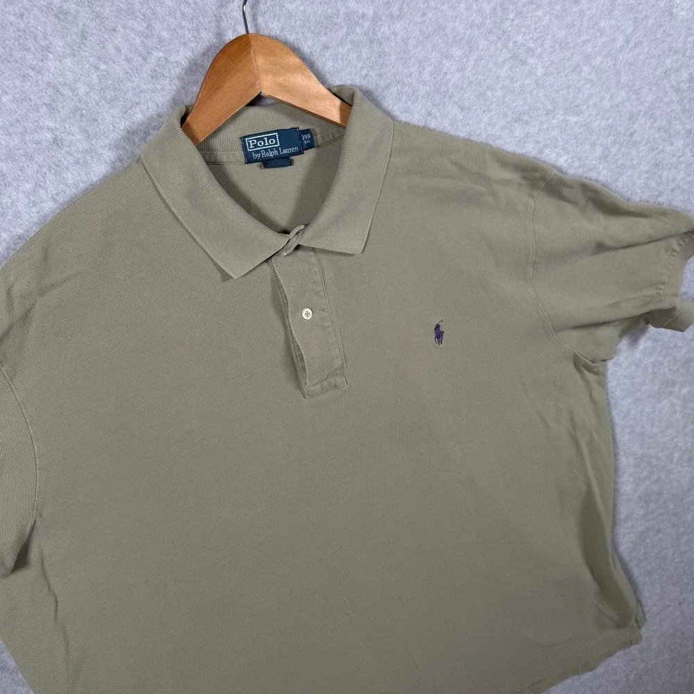 Polo Ralph Lauren Mens 2XB Big Polo Shirt Olive Green Short Sleeve Cotton Pique - Picture 8 of 10